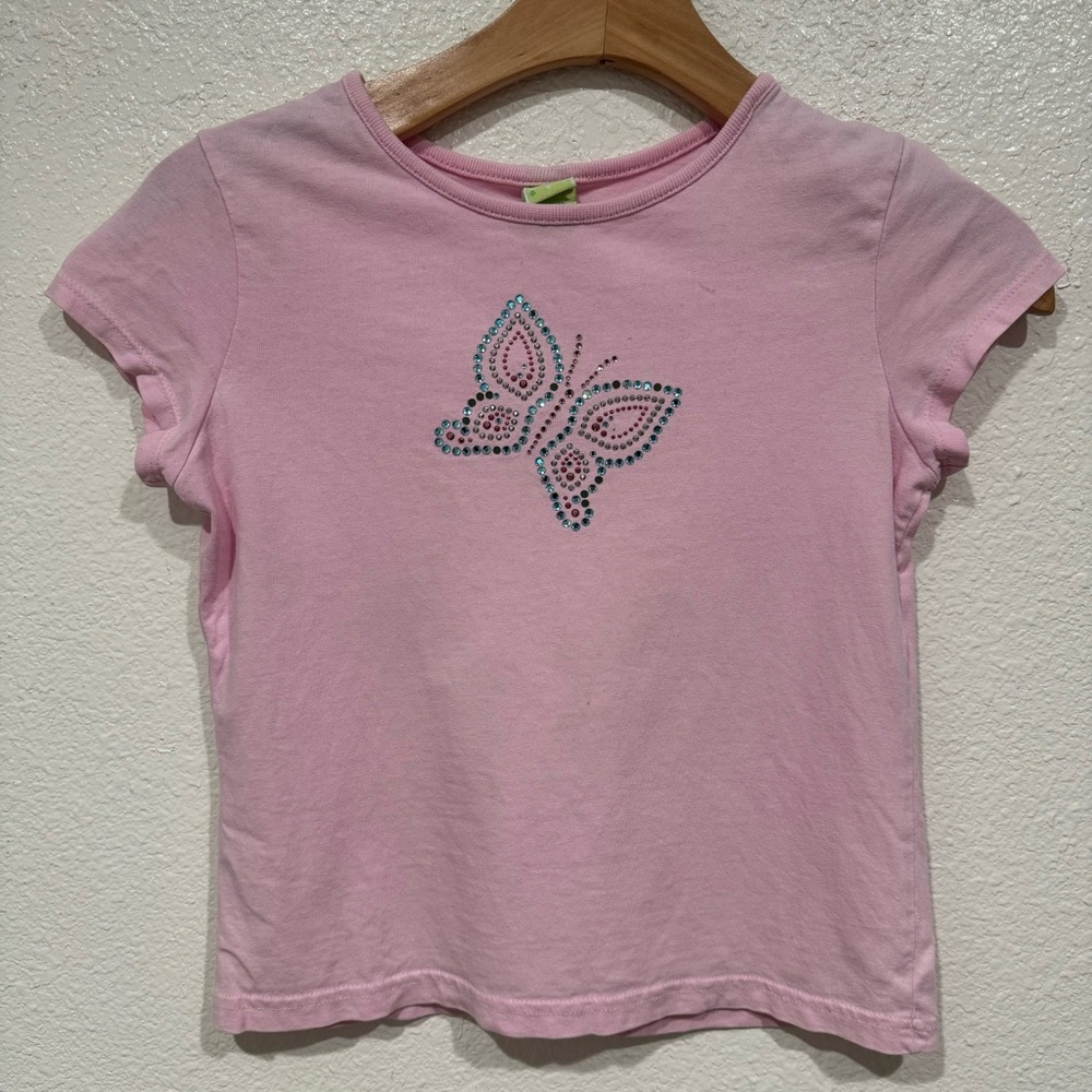kids pink sequins butterfly graphic short sleeve t shirt top